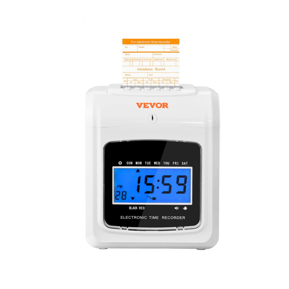 VEVOR Punch Time Clock, Time Tracker Machine for Employees of Small Business, 6 Punches per Day, Time Clock Punch Machine Includes 102 Time Cards, 1 Ink Ribbon and 2 Security Keys 