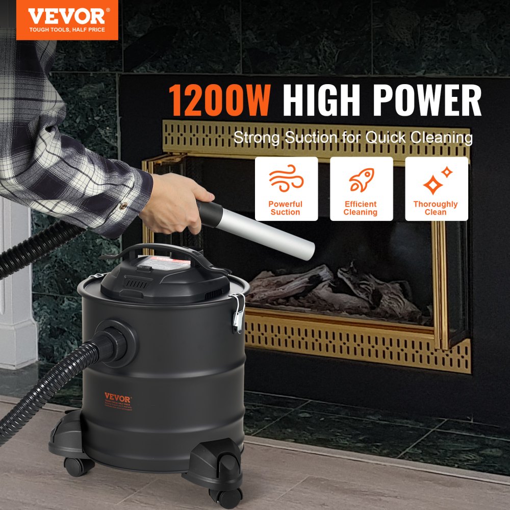 VEVOR Ash Vacuum Cleaner 5 Gallon 1200W for Fireplaces Pellet Stoves Grills BBQ 