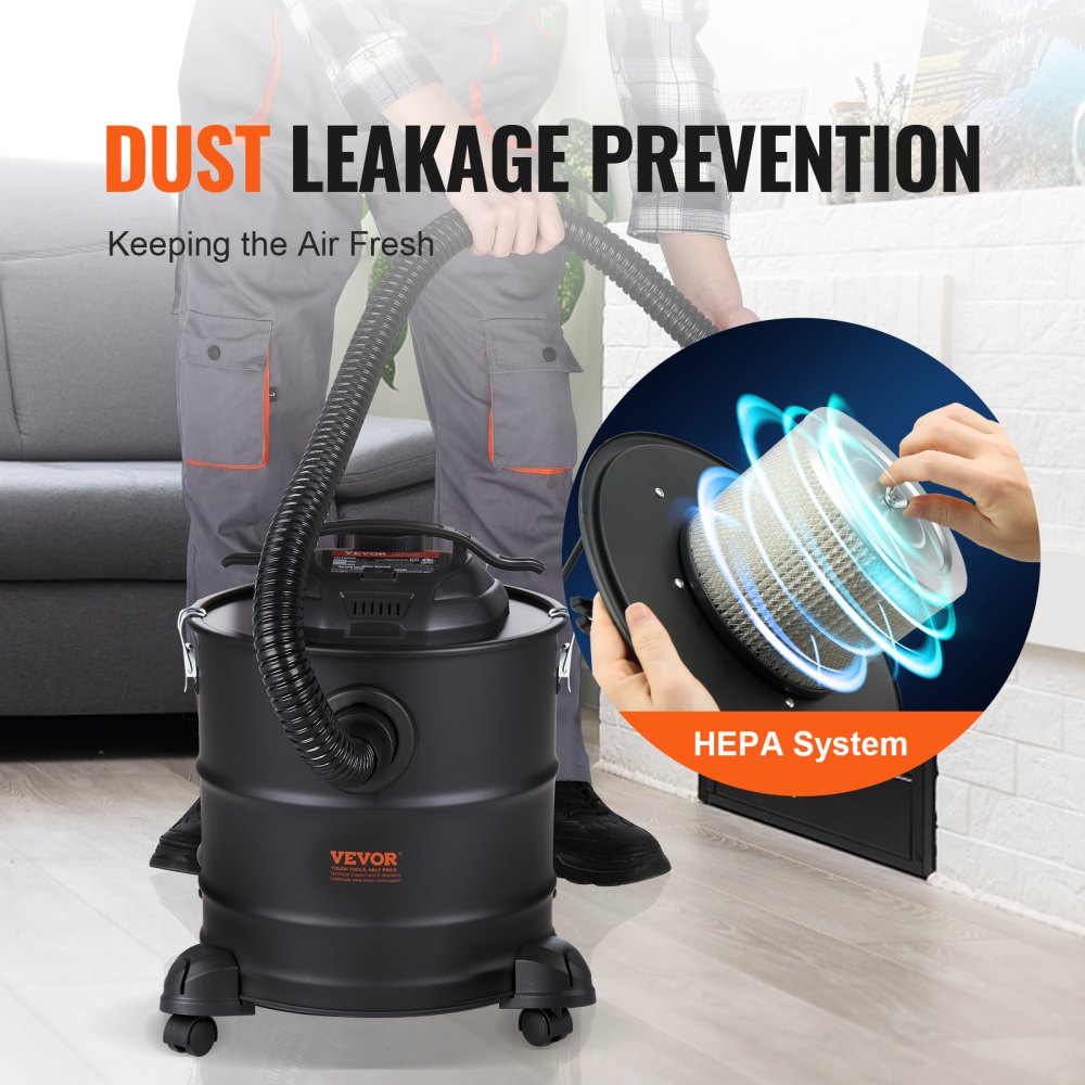 VEVOR Ash Vacuum Cleaner 5 Gallon 1200W for Fireplaces Pellet Stoves Grills BBQ 