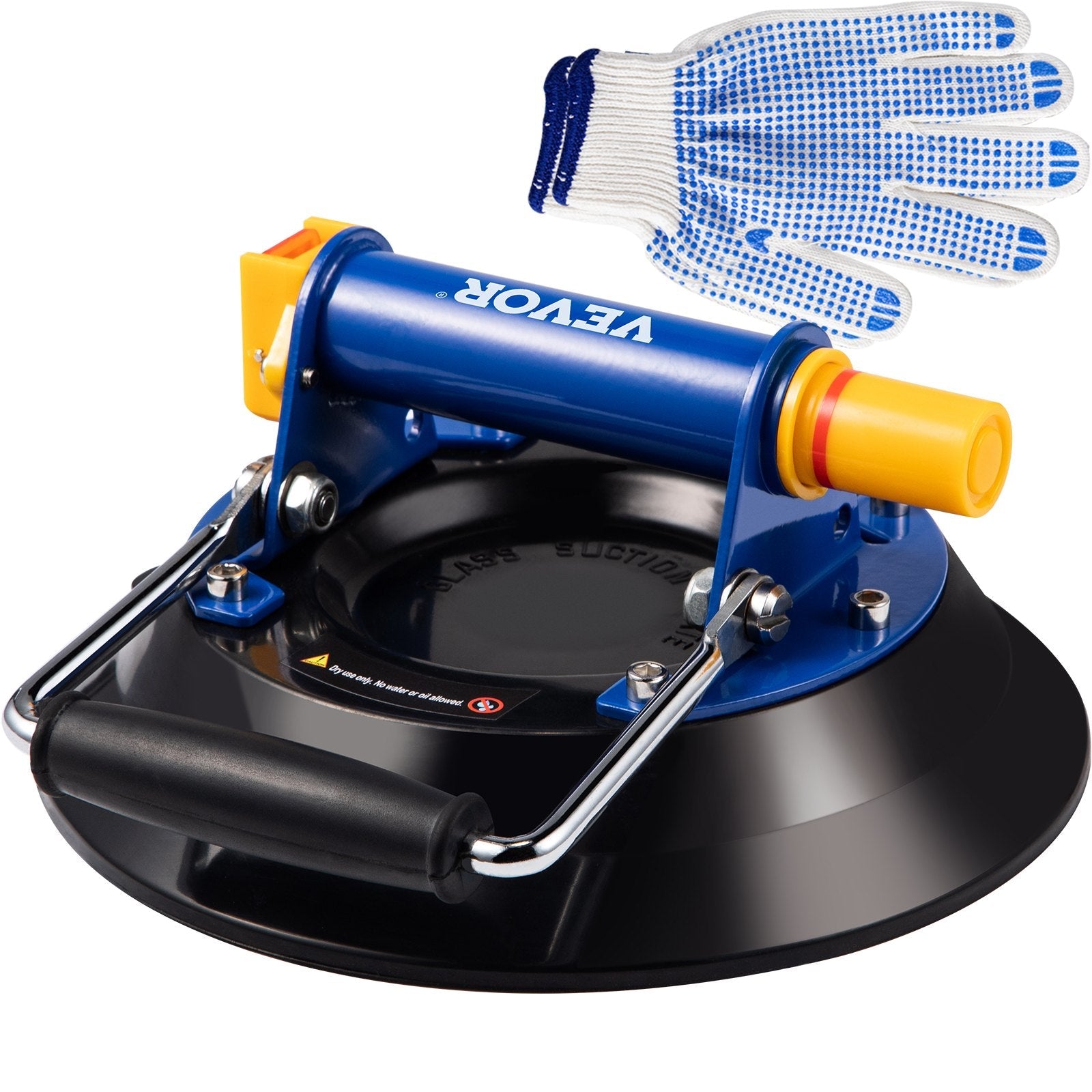 VEVOR Glass Lifting Vacuum Suction Cup, 10\'\' Glass Lifter Suction Cup, 275lbs Load Capacity Glass Lifting Suction Cup, Heavy-Duty Hand-Held Glass Lifter for Moving Large Granite Tile, Replacing Wind 