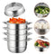 VEVOR 5-Tier Stainless Steel Steamer, 11'' Multi-Layer Cookware Pot with Handles on Both Sides, Work with Gas, Electric, Grill Stove Top, Dia-28cm, Sliver