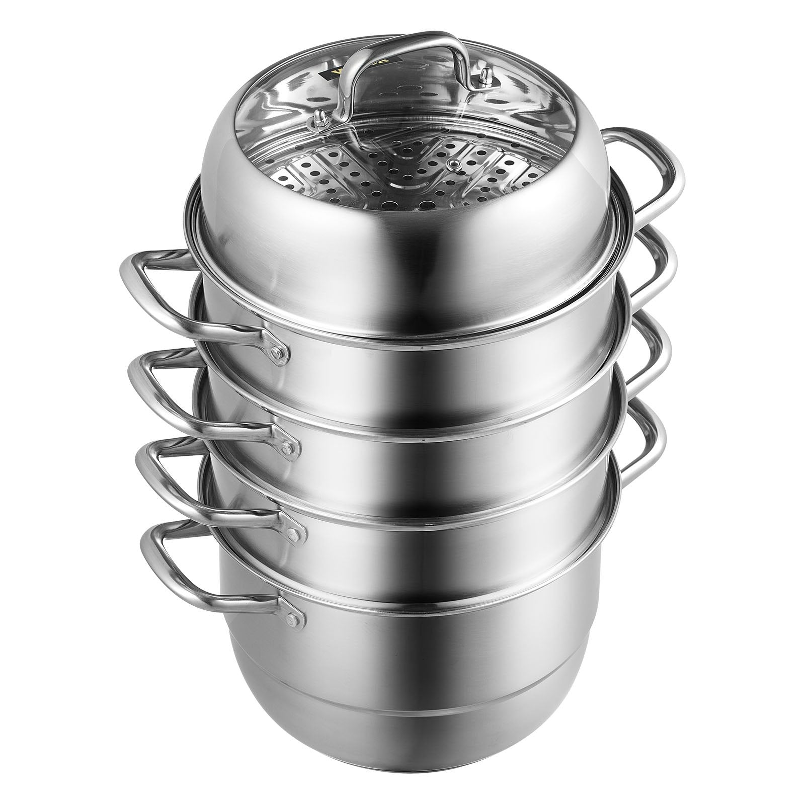 VEVOR 5-Tier Stainless Steel Steamer, 11'' Multi-Layer Cookware Pot with Handles on Both Sides, Work with Gas, Electric, Grill Stove Top, Dia-28cm, Sliver 