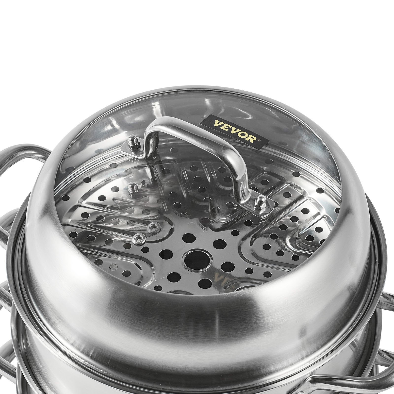 VEVOR 5-Tier Stainless Steel Steamer, 11'' Multi-Layer Cookware Pot with Handles on Both Sides, Work with Gas, Electric, Grill Stove Top, Dia-28cm, Sliver 