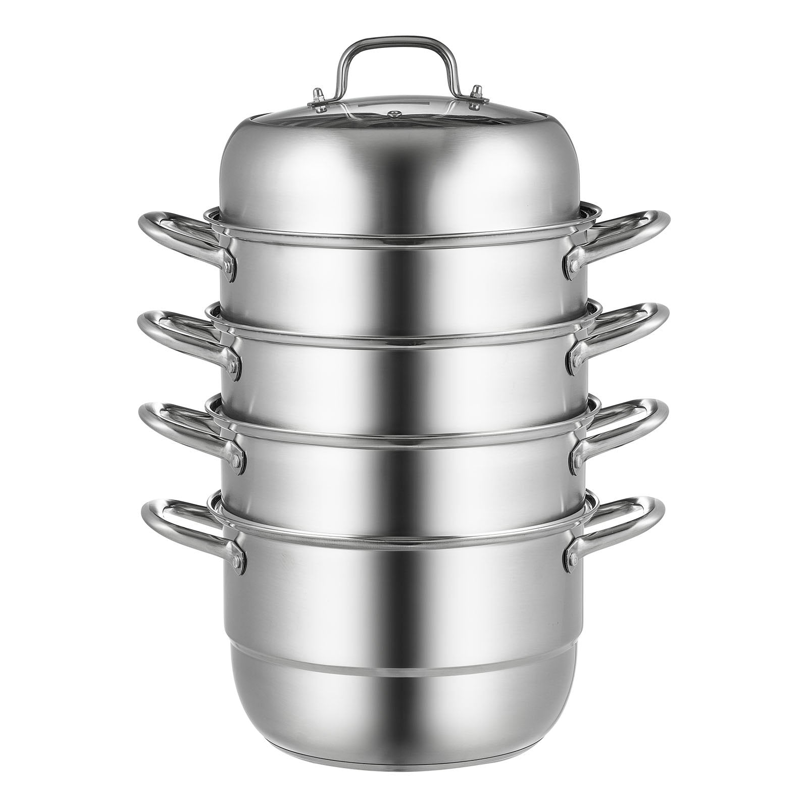 VEVOR 5-Tier Stainless Steel Steamer, 11'' Multi-Layer Cookware Pot with Handles on Both Sides, Work with Gas, Electric, Grill Stove Top, Dia-28cm, Sliver 