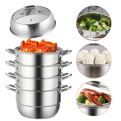 VEVOR Dumpling Steamer Stainless Steel 5 Titer for for Cook Soup, Noodles, Fishes Work with Gas Electric Grill Stove Top, Dia 30cm/11.8inch, Pot 