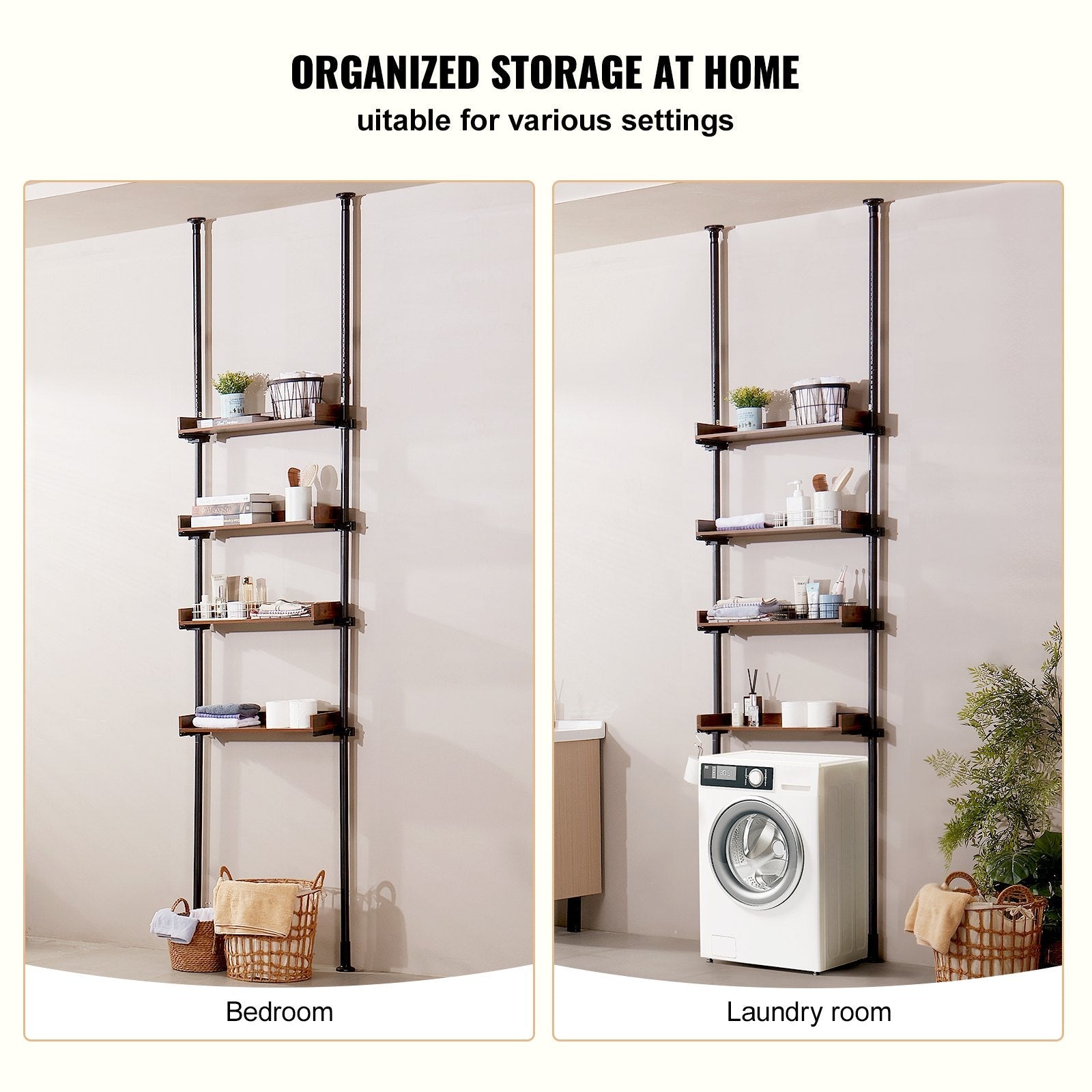 VEVOR Over the Toilet Storage 4-Tier Bathroom Shelf Rack Space Saver Organizer 