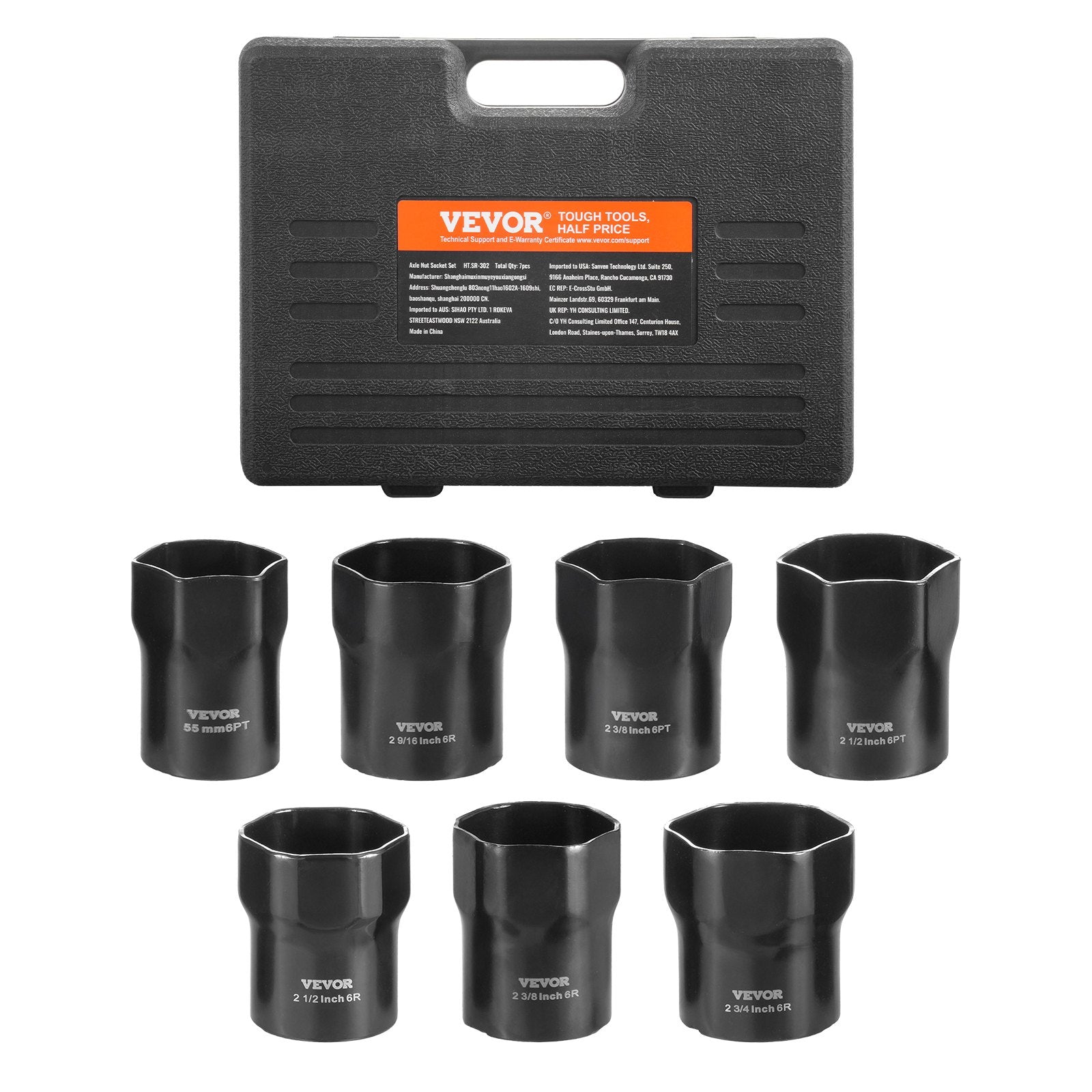VEVOR Wheel Bearing Locknut Socket Set 1/2 in Drive 7 Pcs SAE and Metric 6-Point 