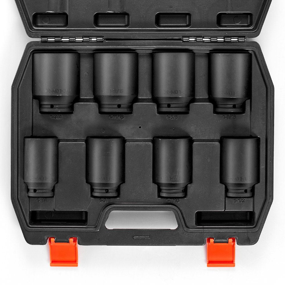 VEVOR Axle Nut Impact Socket Set 1/2" Drive Deep 12-Point 8PCS Metric Nut Socket 