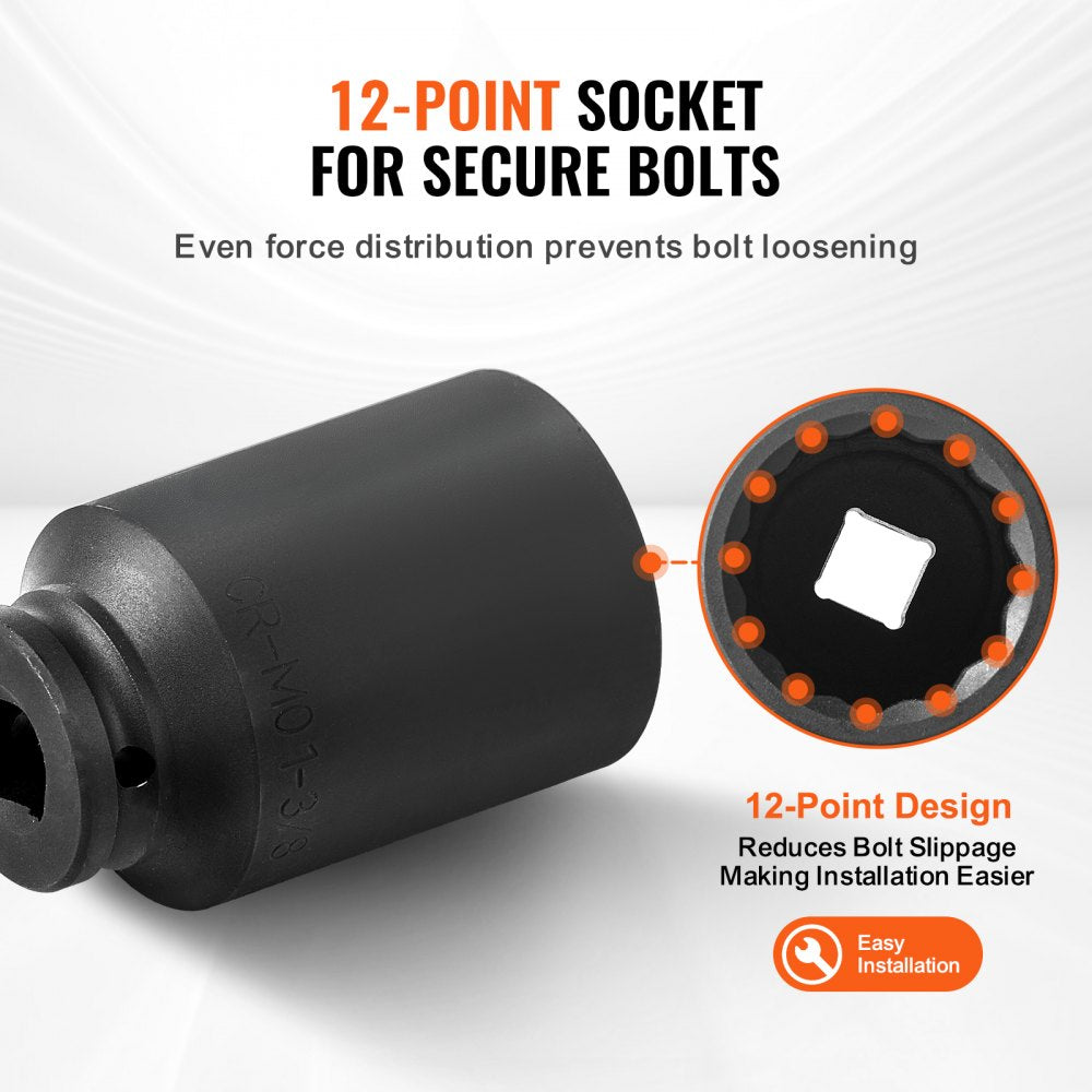 VEVOR Axle Nut Impact Socket Set 1/2" Drive Deep 12-Point 8PCS Metric Nut Socket 