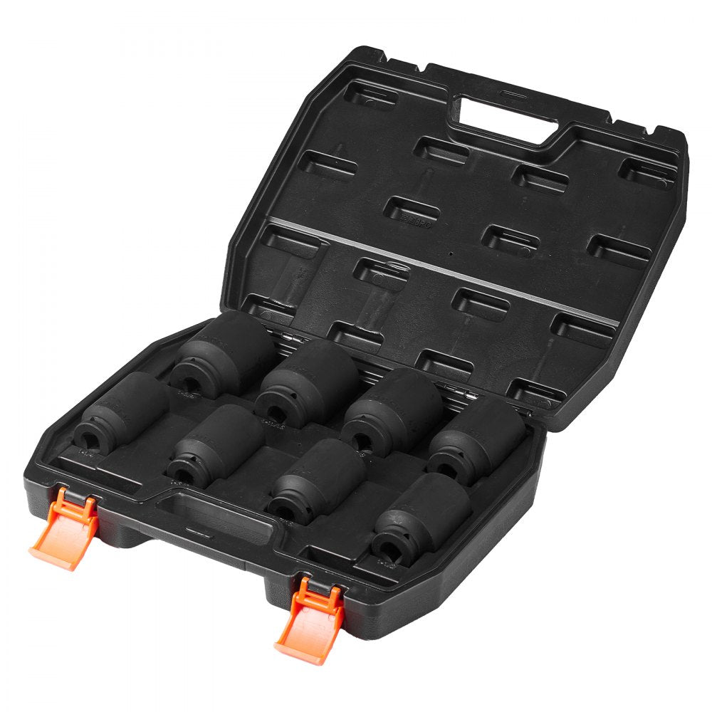 VEVOR Axle Nut Impact Socket Set 1/2" Drive Deep 12-Point 8PCS Metric Nut Socket 