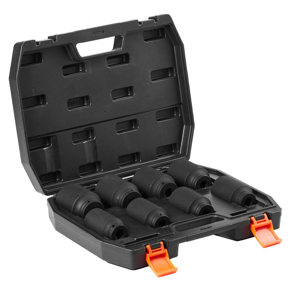 VEVOR Axle Nut Impact Socket Set 1/2" Drive Deep 6-Point 8PCS SAE Nut Socket 
