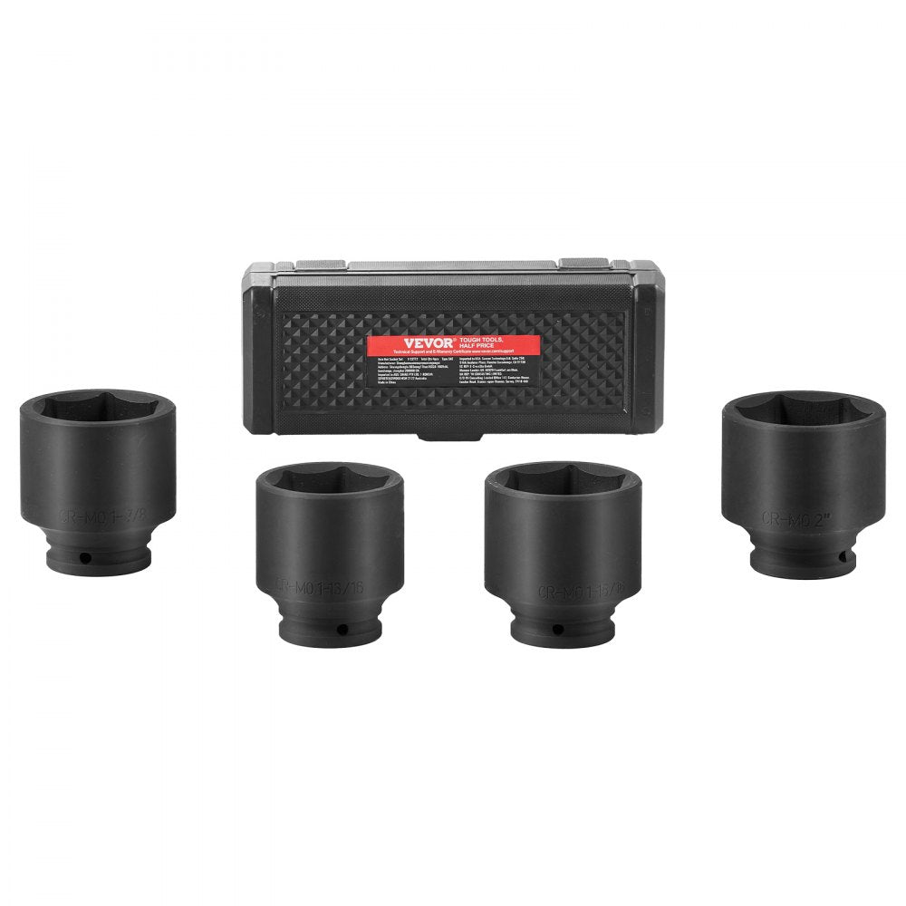 VEVOR Axle Nut Impact Socket Set 1/2" Drive 6-Point 4PCS SAE Spindle Nut Socket 