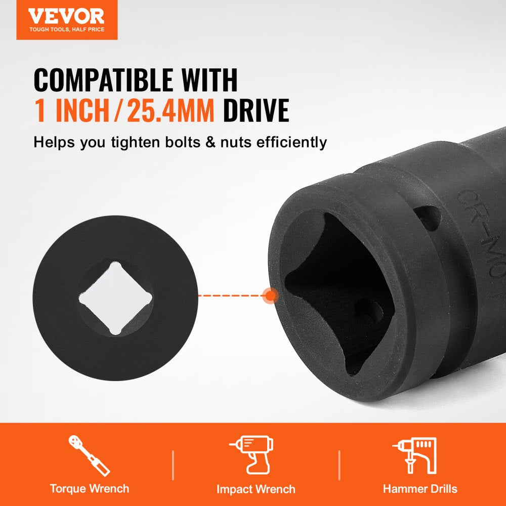 VEVOR Axle Nut Impact Socket Set 1" Drive 6-Point 9PCS SAE Spindle Nut Socket 