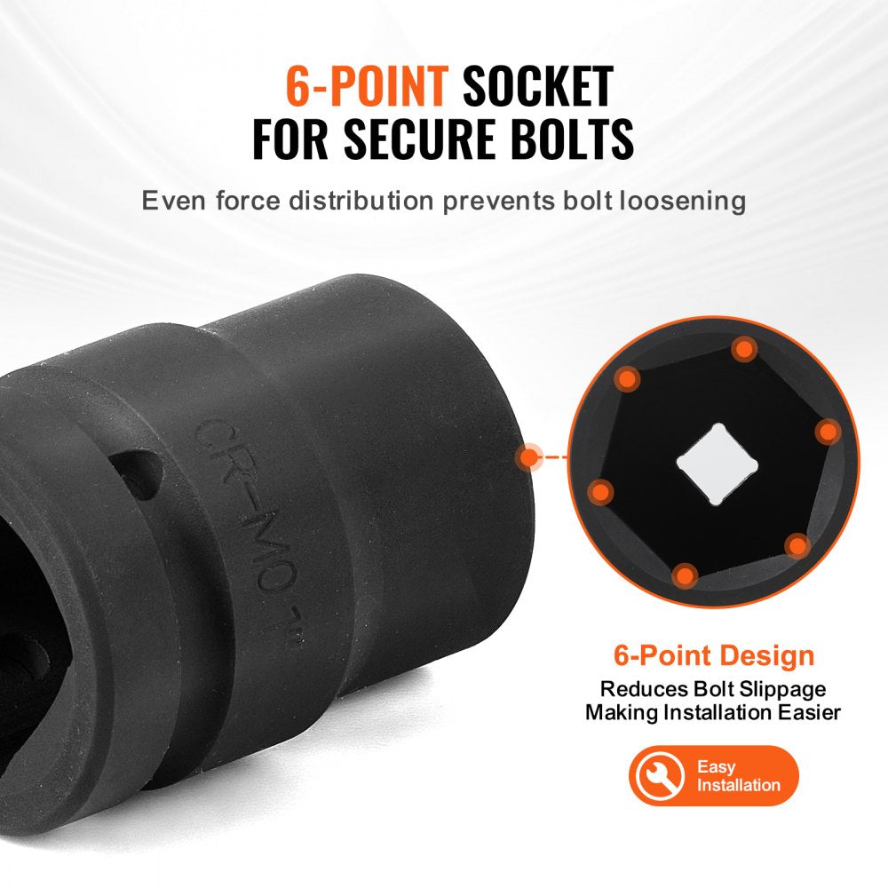 VEVOR Axle Nut Impact Socket Set 1" Drive 6-Point 9PCS SAE Spindle Nut Socket 