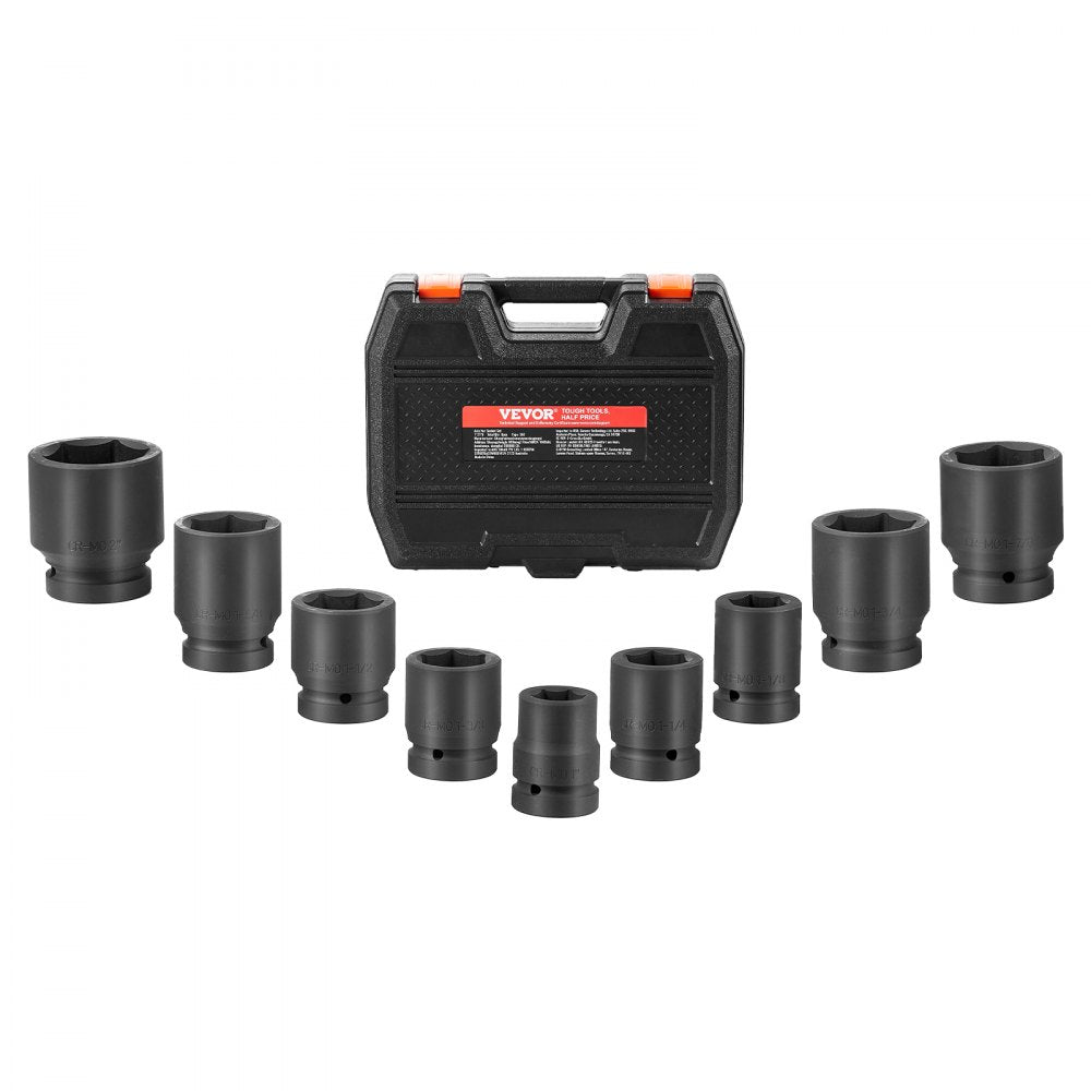 VEVOR Axle Nut Impact Socket Set 1" Drive 6-Point 9PCS SAE Spindle Nut Socket 