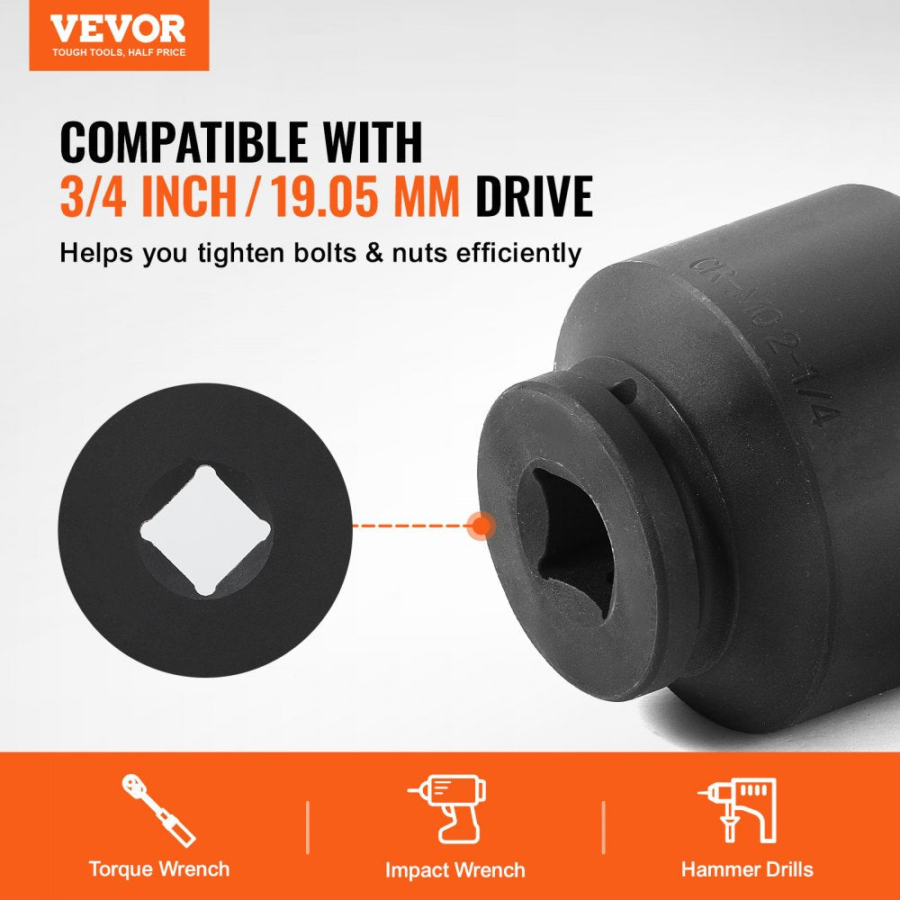 VEVOR Axle Nut Impact Socket Set 3/4" Drive 6-Point 8PCS SAE Spindle Nut Socket 