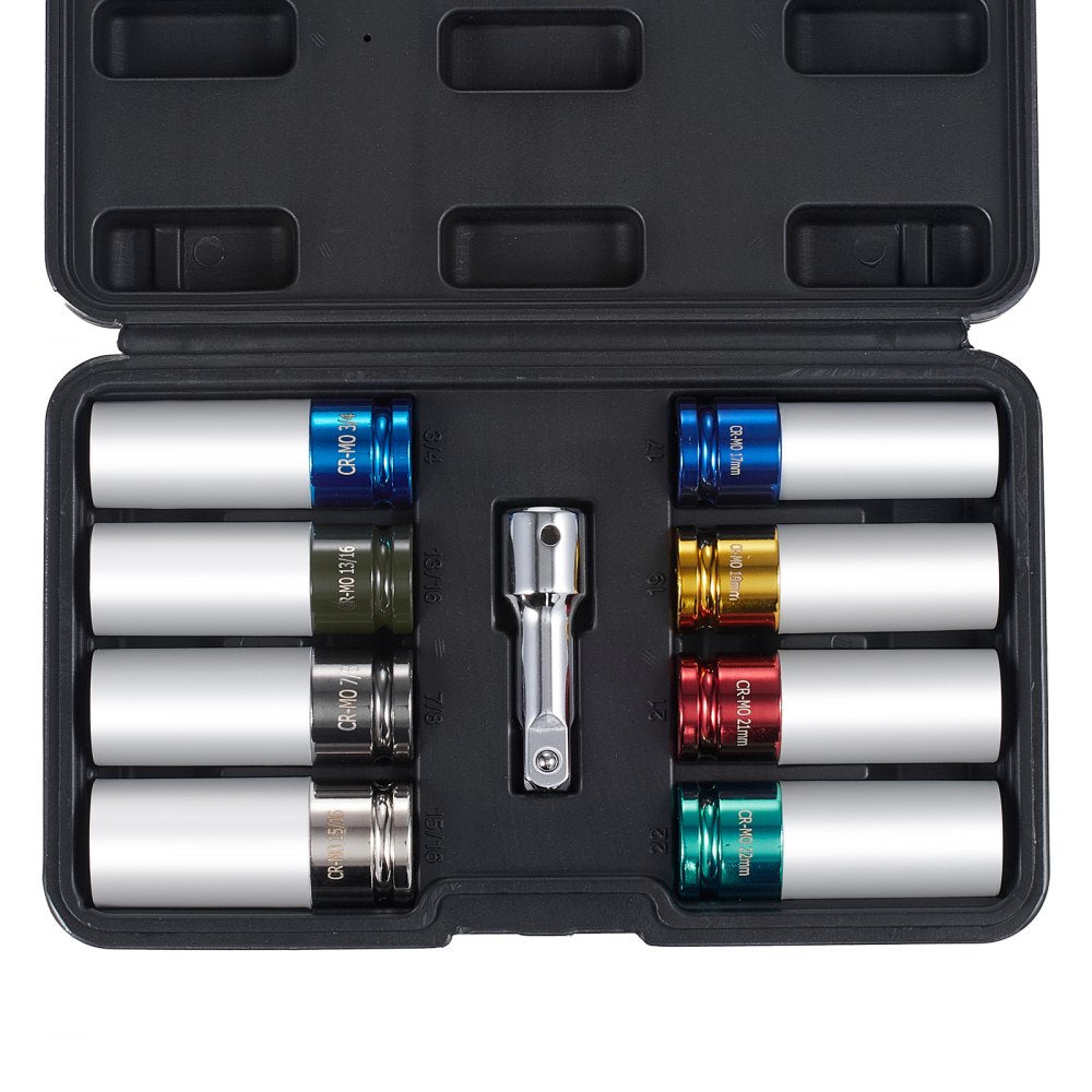 VEVOR Lug Nut Impact Socket Set 1/2 in Drive Metric and SAE 6-Point Deep Socket 