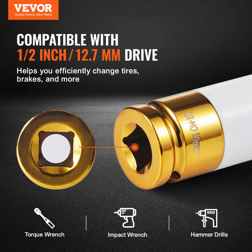 VEVOR Lug Nut Impact Socket Set 1/2 in Drive Metric and SAE 6-Point Deep Socket 