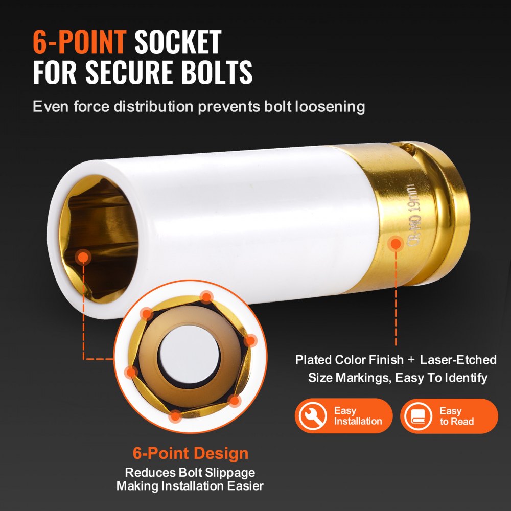VEVOR Lug Nut Impact Socket Set 1/2 in Drive Metric and SAE 6-Point Deep Socket 