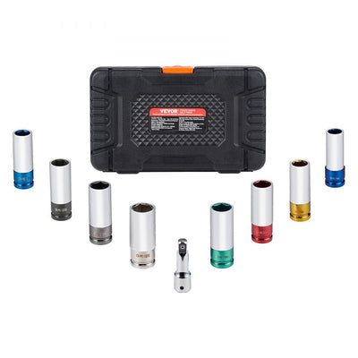 VEVOR Lug Nut Impact Socket Set 1/2 in Drive Metric and SAE 6-Point Deep Socket 