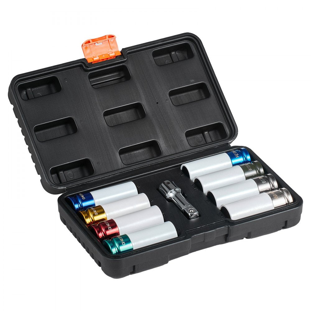 VEVOR Lug Nut Impact Socket Set 1/2 in Drive Metric and SAE 6-Point Deep Socket 