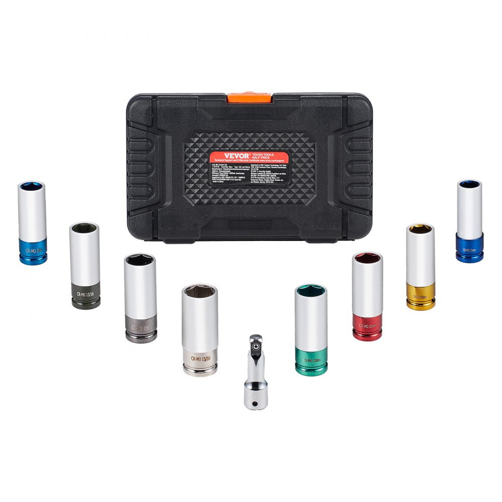 VEVOR Lug Nut Impact Socket Set 1/2 in Drive Metric and SAE 6-Point Deep Socket 