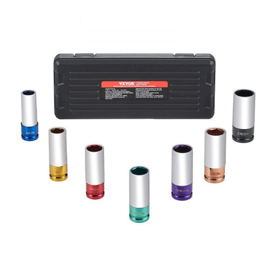 VEVOR Lug Nut Impact Socket Set 1/2 in Drive Metric 6-Point Deep Socket 7PCS 