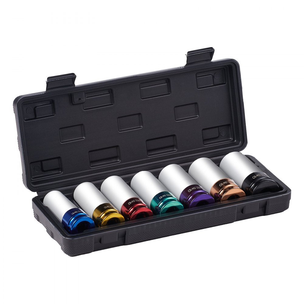 VEVOR Lug Nut Impact Socket Set 1/2 in Drive Metric 6-Point Deep Socket 7PCS 