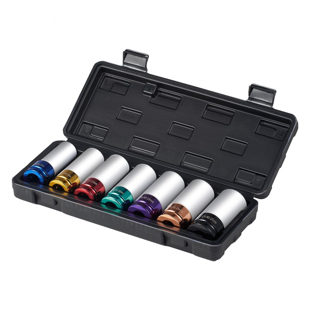 VEVOR Lug Nut Impact Socket Set 1/2 in Drive Metric 6-Point Deep Socket 7PCS 