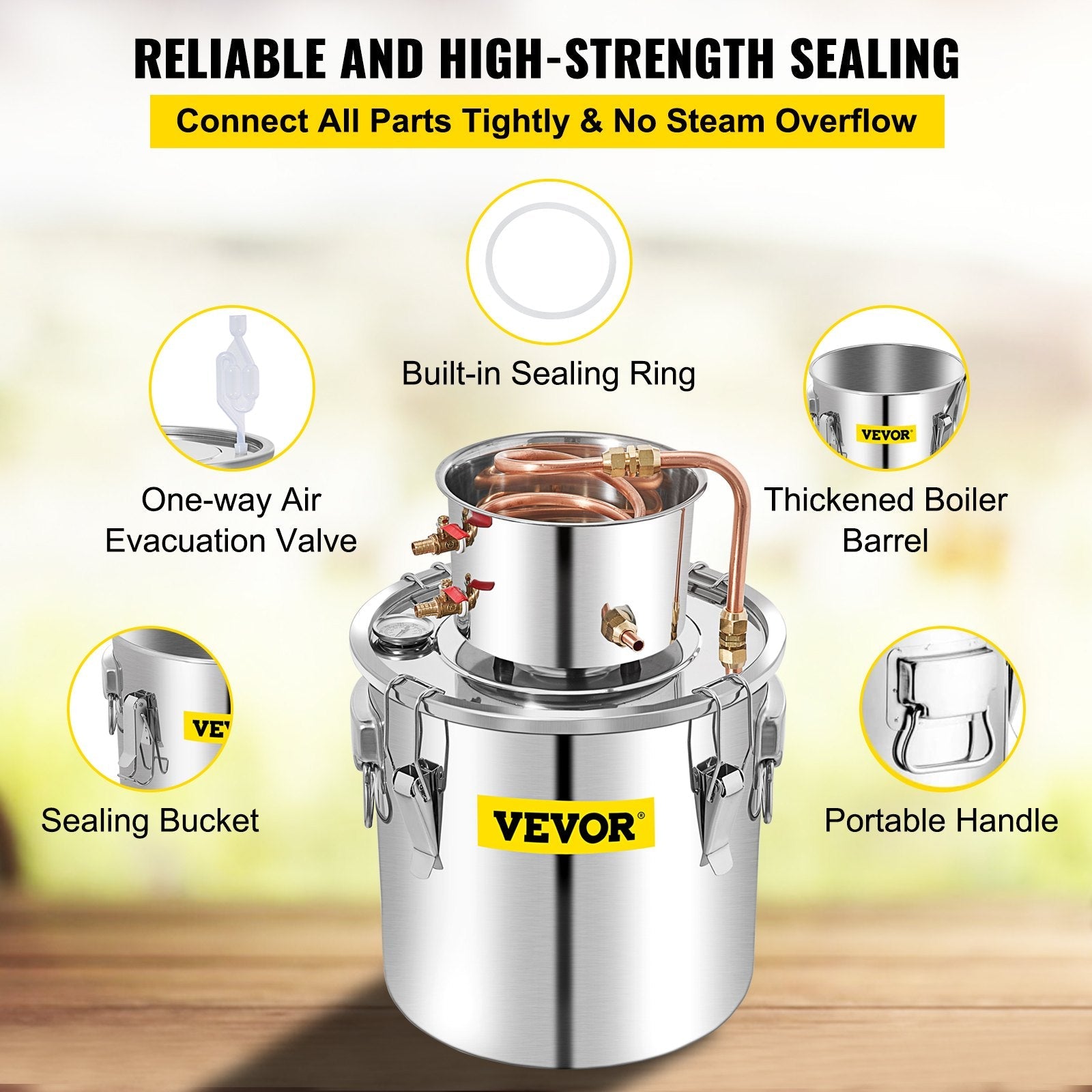VEVOR Alcohol Still 13.2Gal/50L, Alcohol Distiller with Circulating Pump, Alcohol Still Copper Tube, Whiskey Distilling Kit w/Build-In Thermometer, Whiskey Making Kit for DIY Alcohol, Stainless Steel 