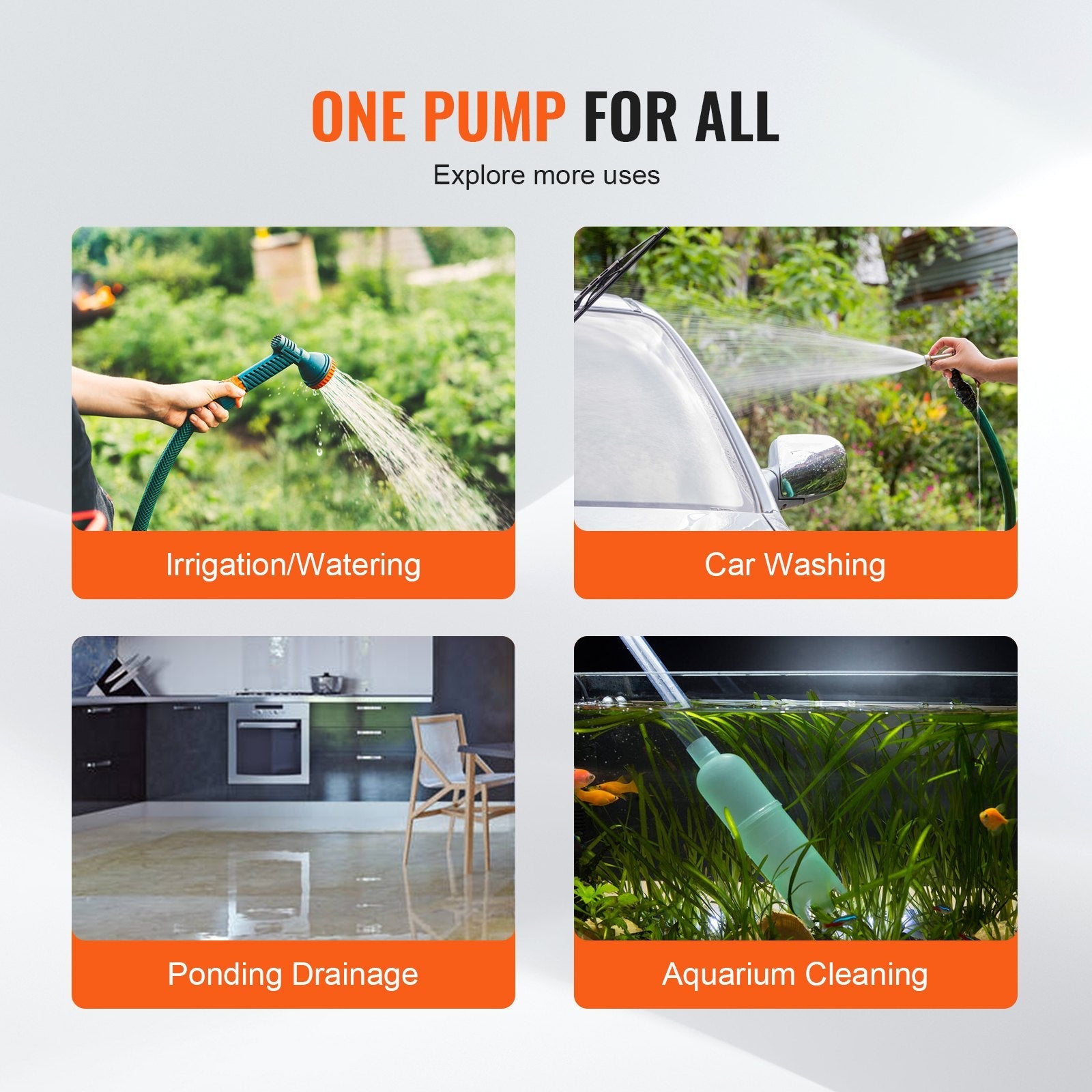 VEVOR Water Transfer Pump, 12V DC 360 GPH 1/10HP, Portable Electric Utility Pump with 6 ft Suction Hose Kit, Impeller, Suction Strainer, for Garden, Rain Barrel, Pool, Pond, Hot Tub, Aquarium Draining 