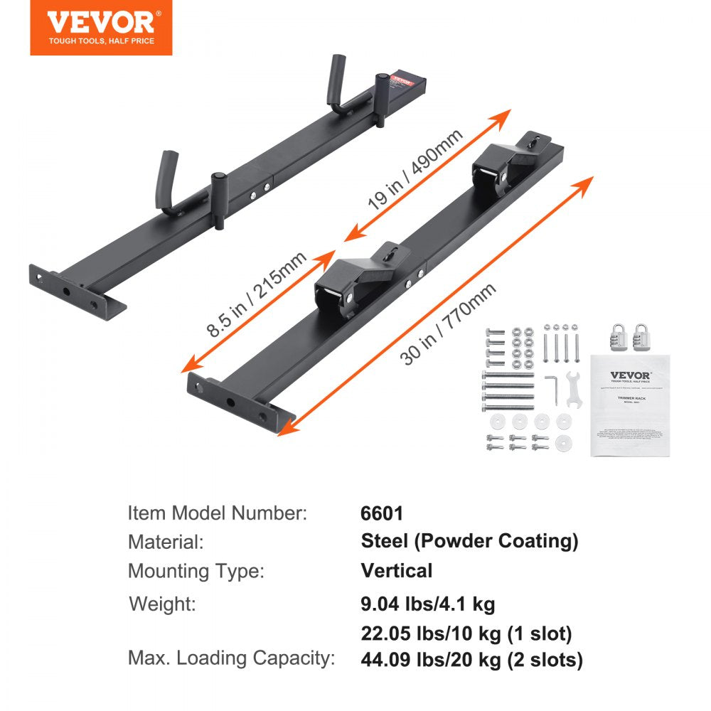VEVOR Trimmer Rack, 2 Place Weeder Trimmer Rack, Trim Holder Trailer Rack Carrier with Zinc Alloy Password Lock, Mount On Landscape Truck Trailer Enclosed Trimmer Rack Weed Eater Racks, Pair 