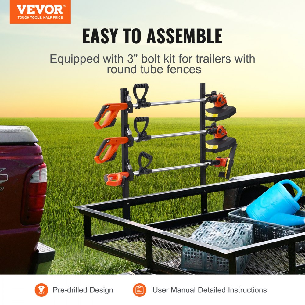 VEVOR Trimmer Rack, 3 Place Weeder Trimmer Rack, Locking Trim Holder Landscape Trailer Rack Carrier Mount on Open Pickup/Trailer Enclosed Trailers, Pair 
