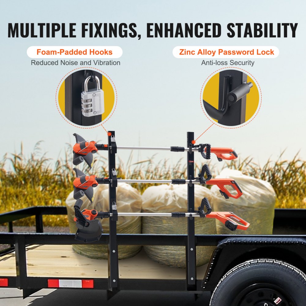 VEVOR Trimmer Rack, 3 Place Weeder Trimmer Rack, Locking Trim Holder Landscape Trailer Rack Carrier Mount on Open Pickup/Trailer Enclosed Trailers, Pair 