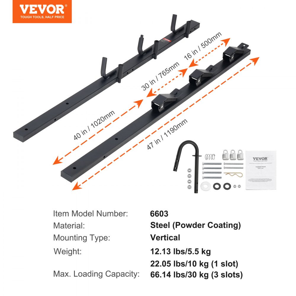 VEVOR Trimmer Rack, 3 Place Weeder Trimmer Rack, Locking Trim Holder Landscape Trailer Rack Carrier Mount on Open Pickup/Trailer Enclosed Trailers, Pair 