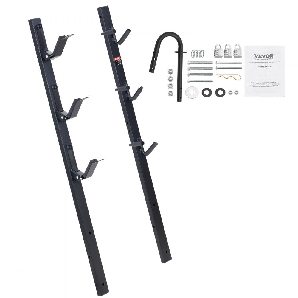 VEVOR Trimmer Rack, 3 Place Weeder Trimmer Rack, Locking Trim Holder Landscape Trailer Rack Carrier Mount on Open Pickup/Trailer Enclosed Trailers, Pair 