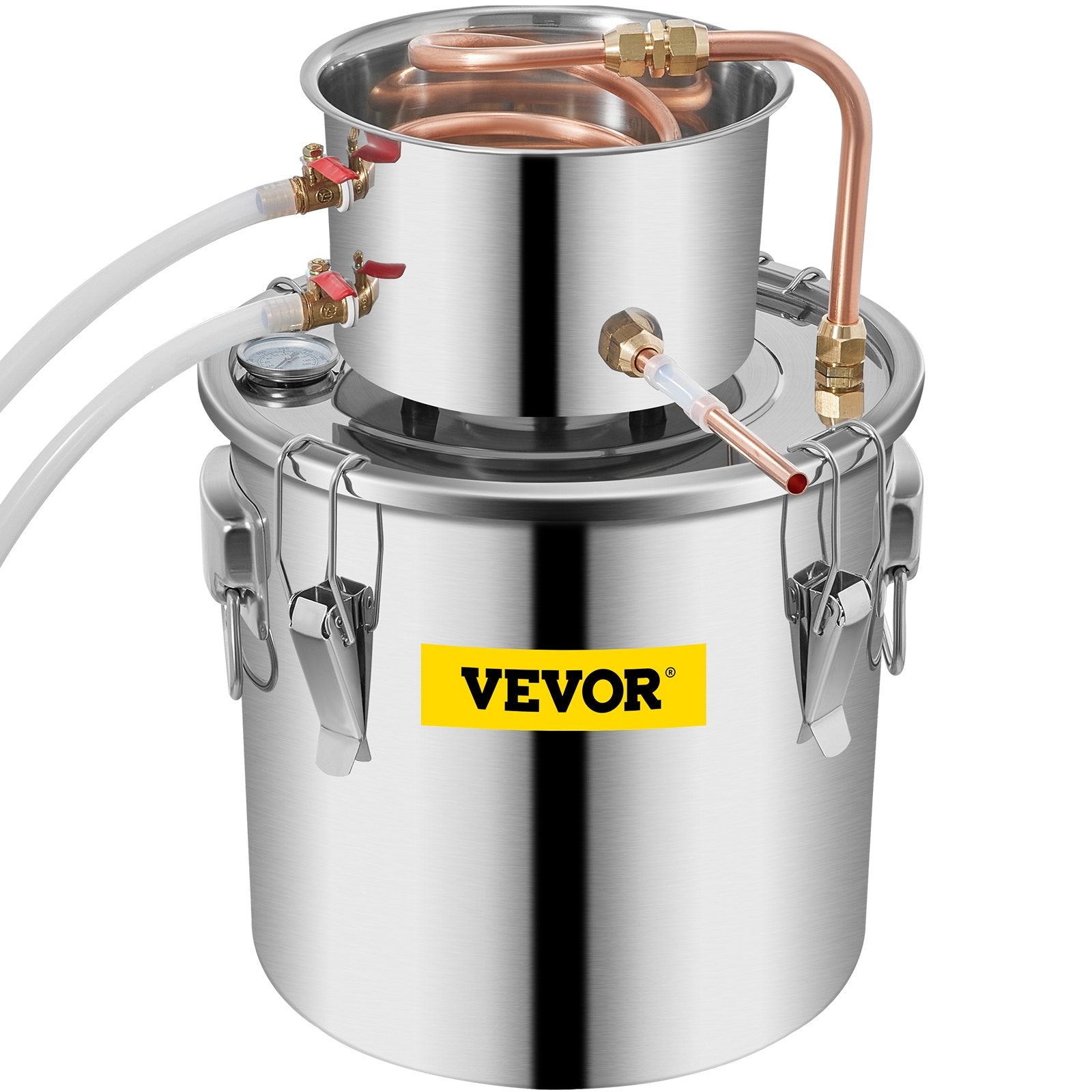 VEVOR Water Distiller 3Gal Still Distiller Copper Tube with Circulating Pump Home DIY Brewing Kit Build-in Thermometer, Stainless Steel Bucket 12L 