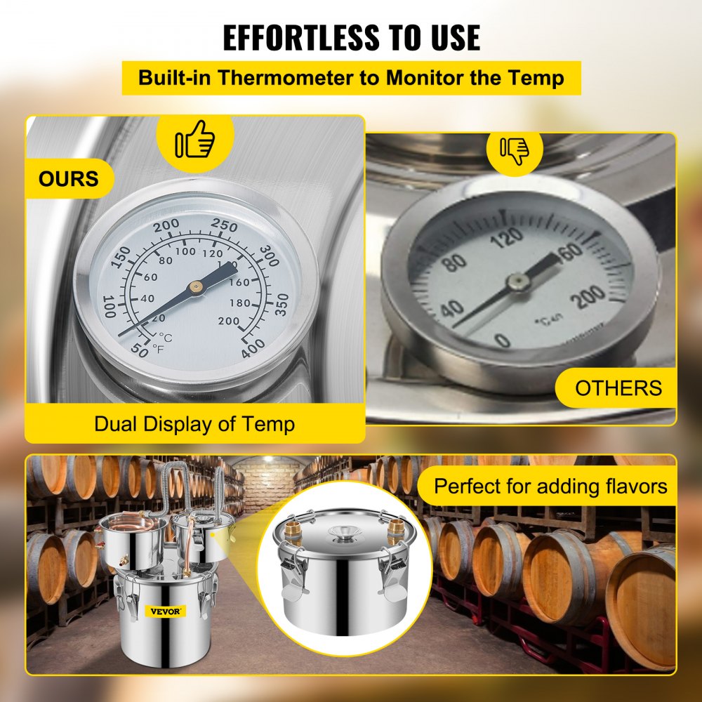 VEVOR Moonshine Still Distiller 3Gal 12L Stainless Steel Water Distiller Copper Tube with Circulating Pump Home Brewing Kit Build-in Thermometer for DIY Whisky Wine Brandy Spirits 