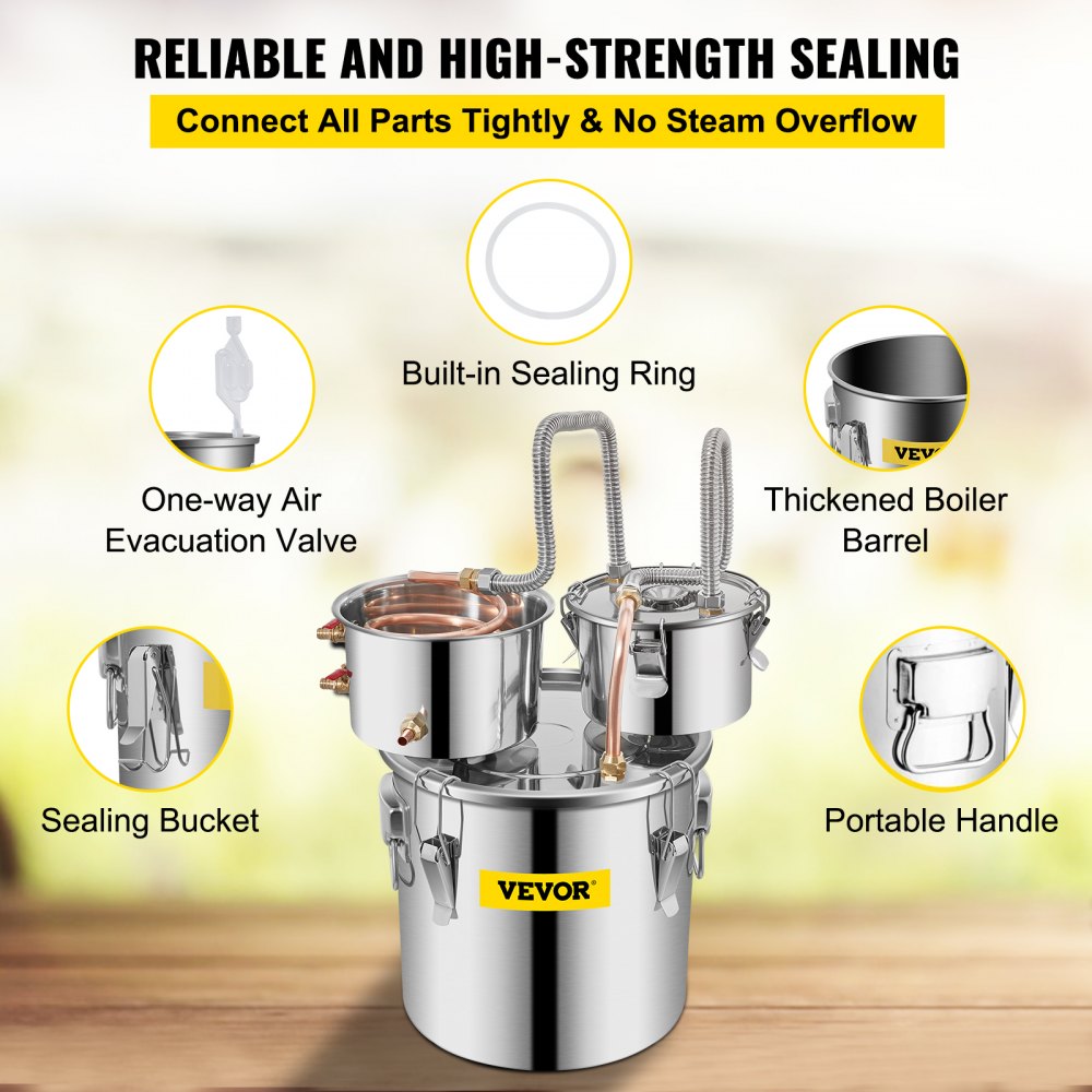 VEVOR Moonshine Still Distiller 3Gal 12L Stainless Steel Water Distiller Copper Tube with Circulating Pump Home Brewing Kit Build-in Thermometer for DIY Whisky Wine Brandy Spirits 