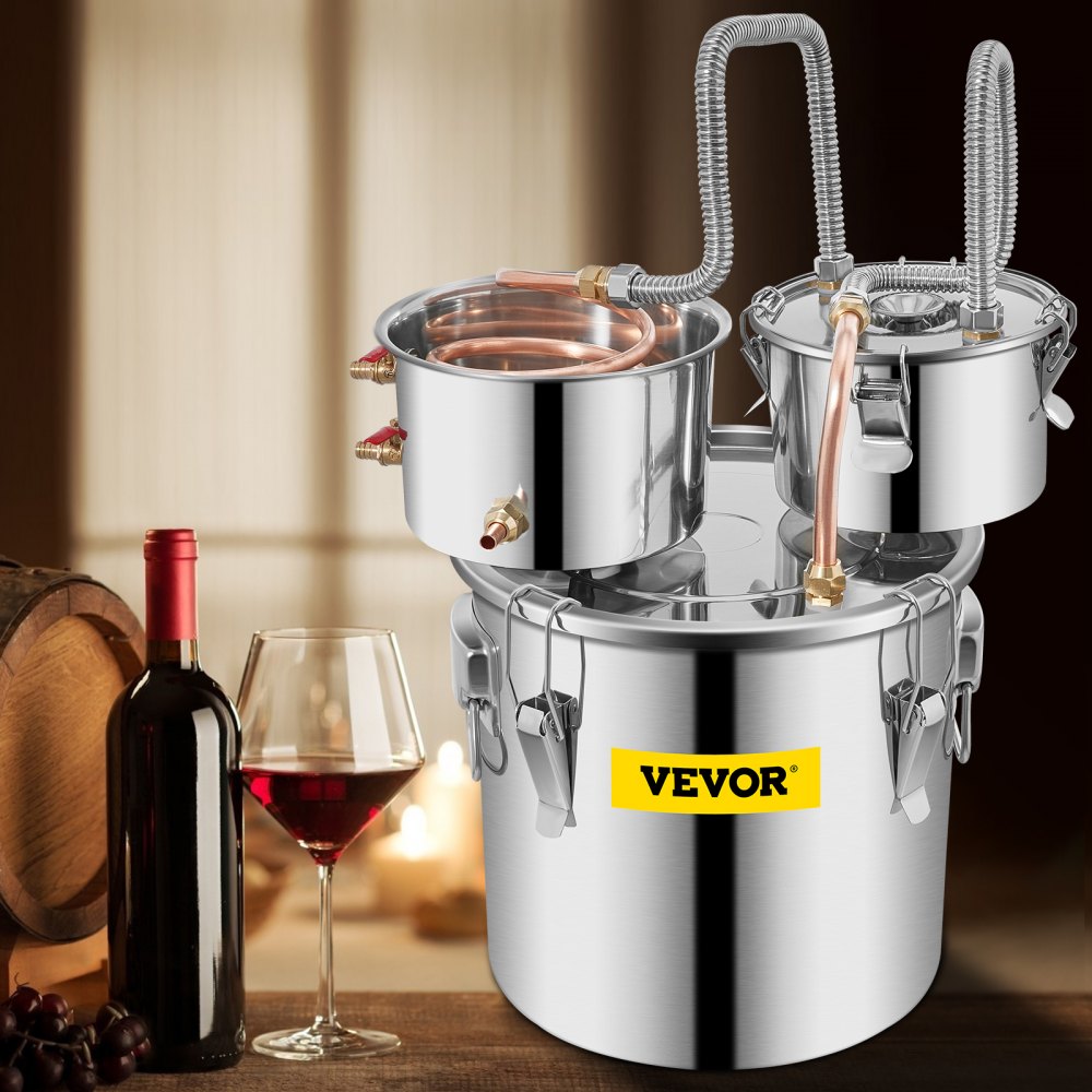 VEVOR Moonshine Still Distiller 3Gal 12L Stainless Steel Water Distiller Copper Tube with Circulating Pump Home Brewing Kit Build-in Thermometer for DIY Whisky Wine Brandy Spirits 