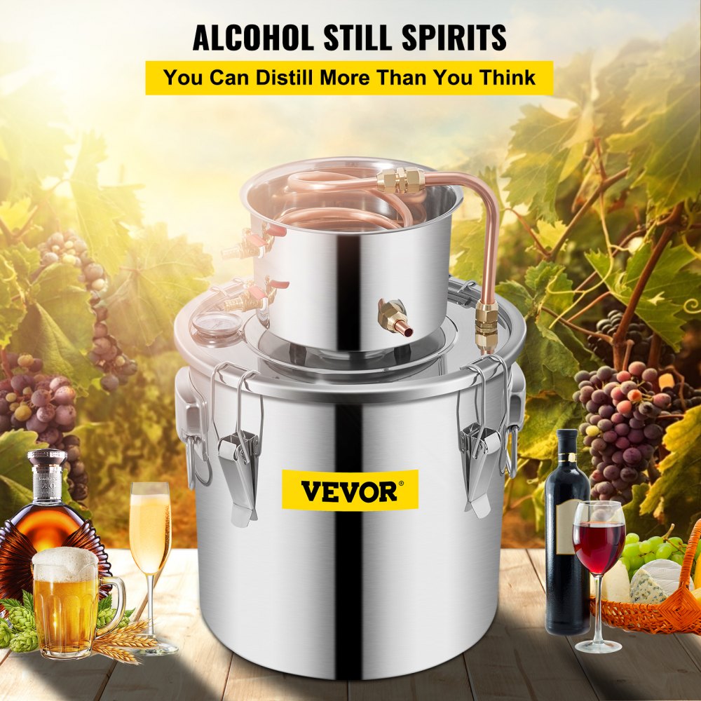 VEVOR 12L Water Alcohol Distiller 3GAL Copper Wine Making Boiler Multi Home DIY Brewing Distilling Kit for Fruit Wine, Water, Brandy, And Refining Plant Extracts 