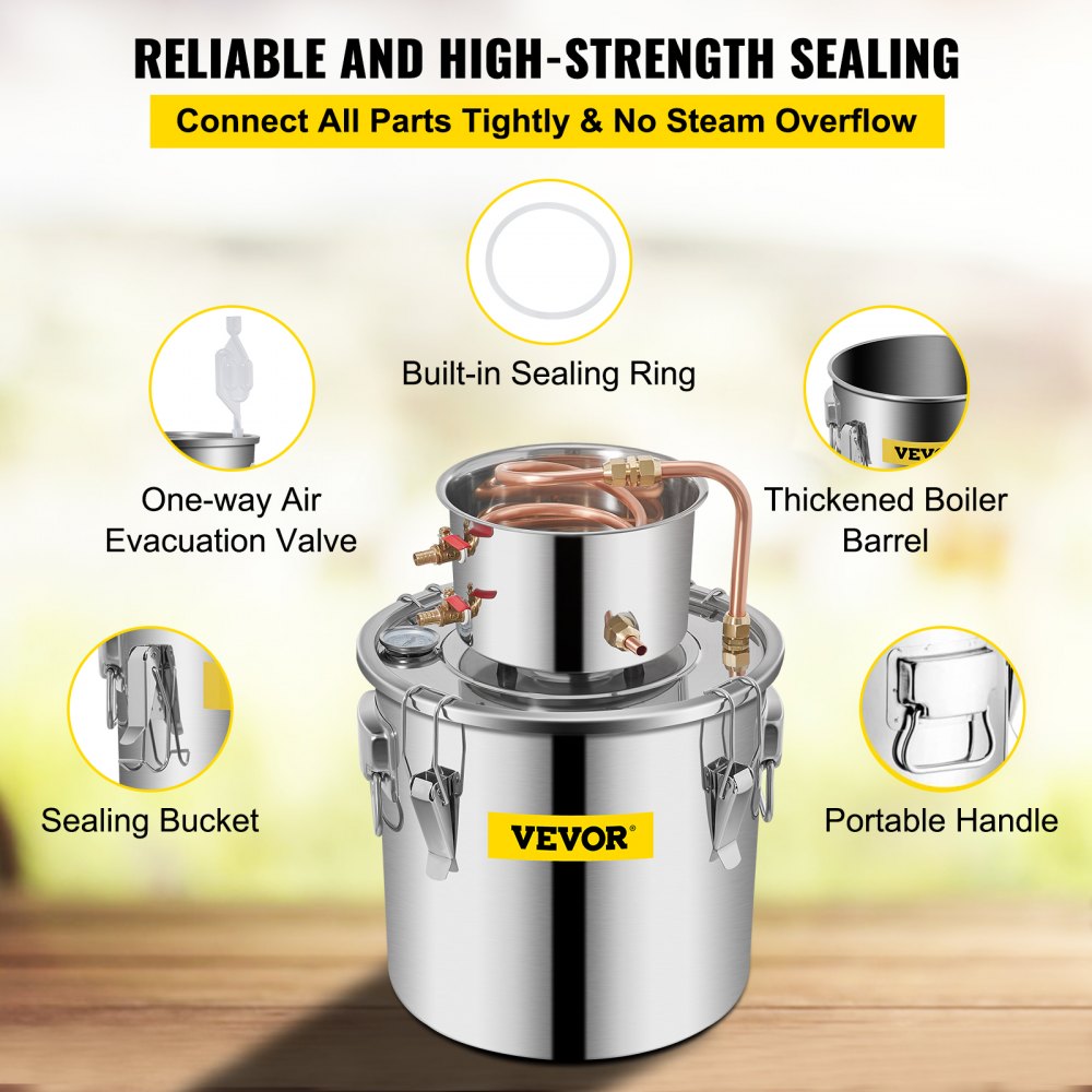 VEVOR 12L Water Alcohol Distiller 3GAL Copper Wine Making Boiler Multi Home DIY Brewing Distilling Kit for Fruit Wine, Water, Brandy, And Refining Plant Extracts 