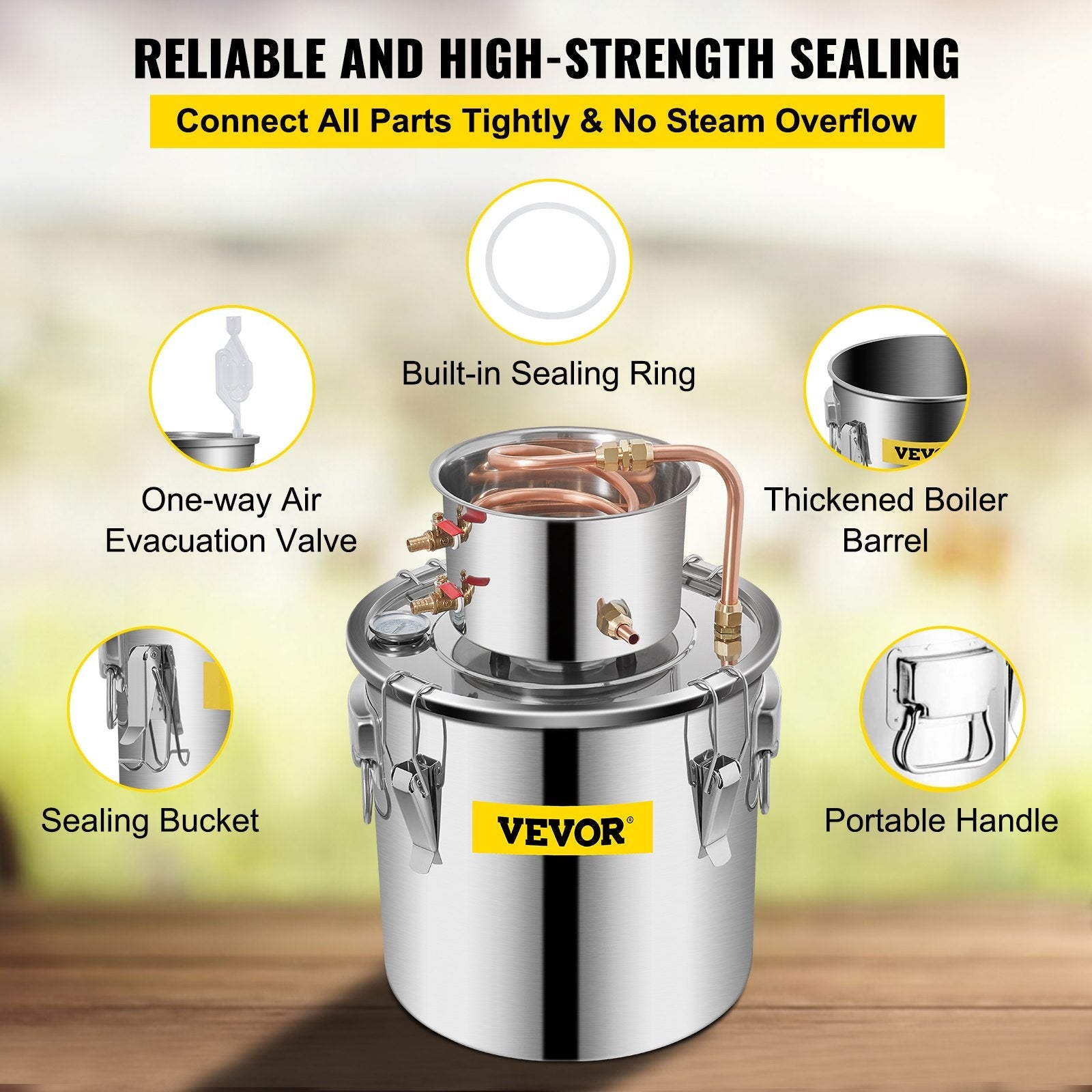 VEVOR Moonshine Still 5 Gal 21L, Distillery Kit with Circulating Pump, Alcohol Still Copper Tube, Whiskey Distilling Kit w/Build-In Thermometer, Whiskey Making Kit for DIY Alcohol, Stainless Steel 