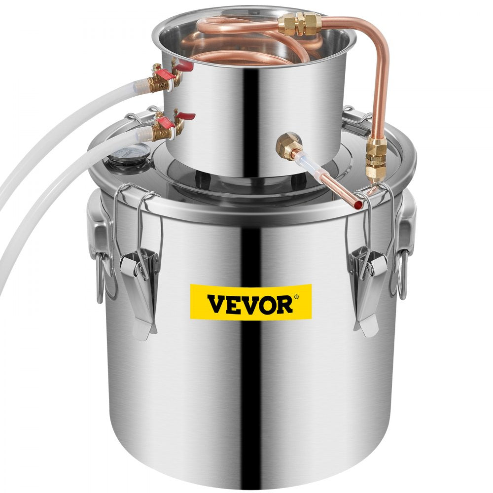 VEVOR Moonshine Still Distiller 5Gal 21L Stainless Steel Water Distiller Copper Tube Home Brewing Kit Build-in Thermometer for DIY Whisky Wine Brandy Sliver 