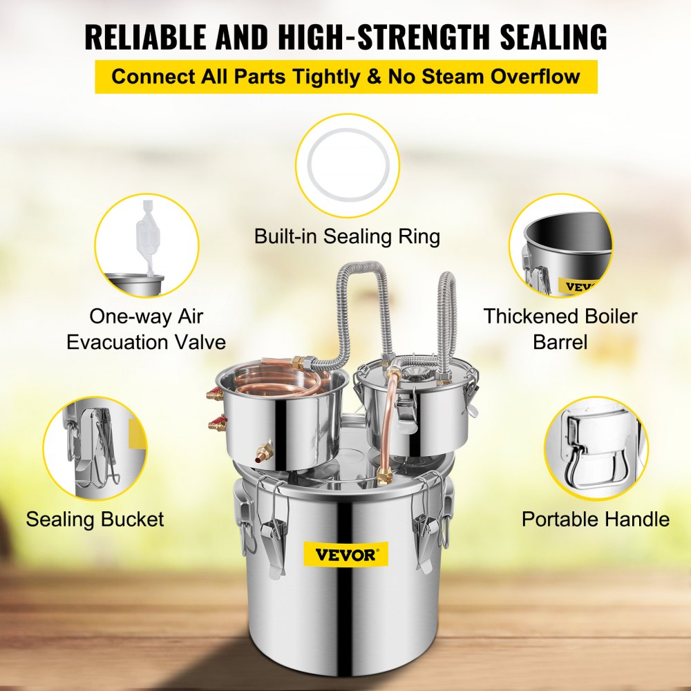 VEVOR Moonshine Still Stainless Steel Water Alcohol Distiller Copper Tube With Circulating Pump Home Brewing Kit Build-in Thermometer for DIY Whisky Wine Brandy Spirits 