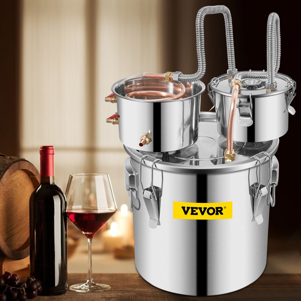 VEVOR Moonshine Still Stainless Steel Water Alcohol Distiller Copper Tube With Circulating Pump Home Brewing Kit Build-in Thermometer for DIY Whisky Wine Brandy Spirits 