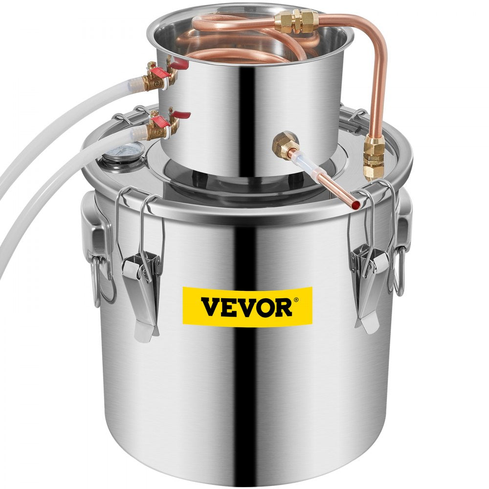 VEVOR Moonshine Still 9.6Gal 38L Stainless Steel Water Alcohol Distiller Copper Tube Home Brewing Kit Build-in Thermometer for DIY Whisky Wine Brandy, Sliver 