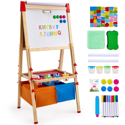 VEVOR 3-in-1 Kids Art Easel Double-Sided Wooden Magnetic Whiteboard Chalkboard 