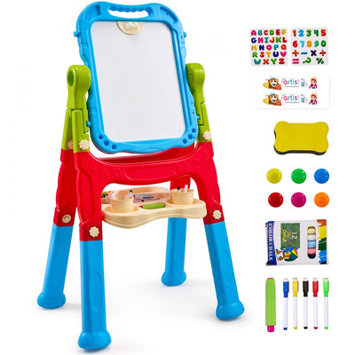 VEVOR 2-in-1 Kids Art Easel Double-Sided Magnetic Whiteboard Chalkboard Rotating 