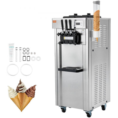 VEVOR Commercial Ice Cream Machine, 21-31 L/H Yield, 1850W 3-Flavor Freestanding Soft Serve Ice Cream Maker,  2 x 4.3L Stainless Steel Hopper, LED Panel Auto Clean Overnight Refrigeration, for Restaur 